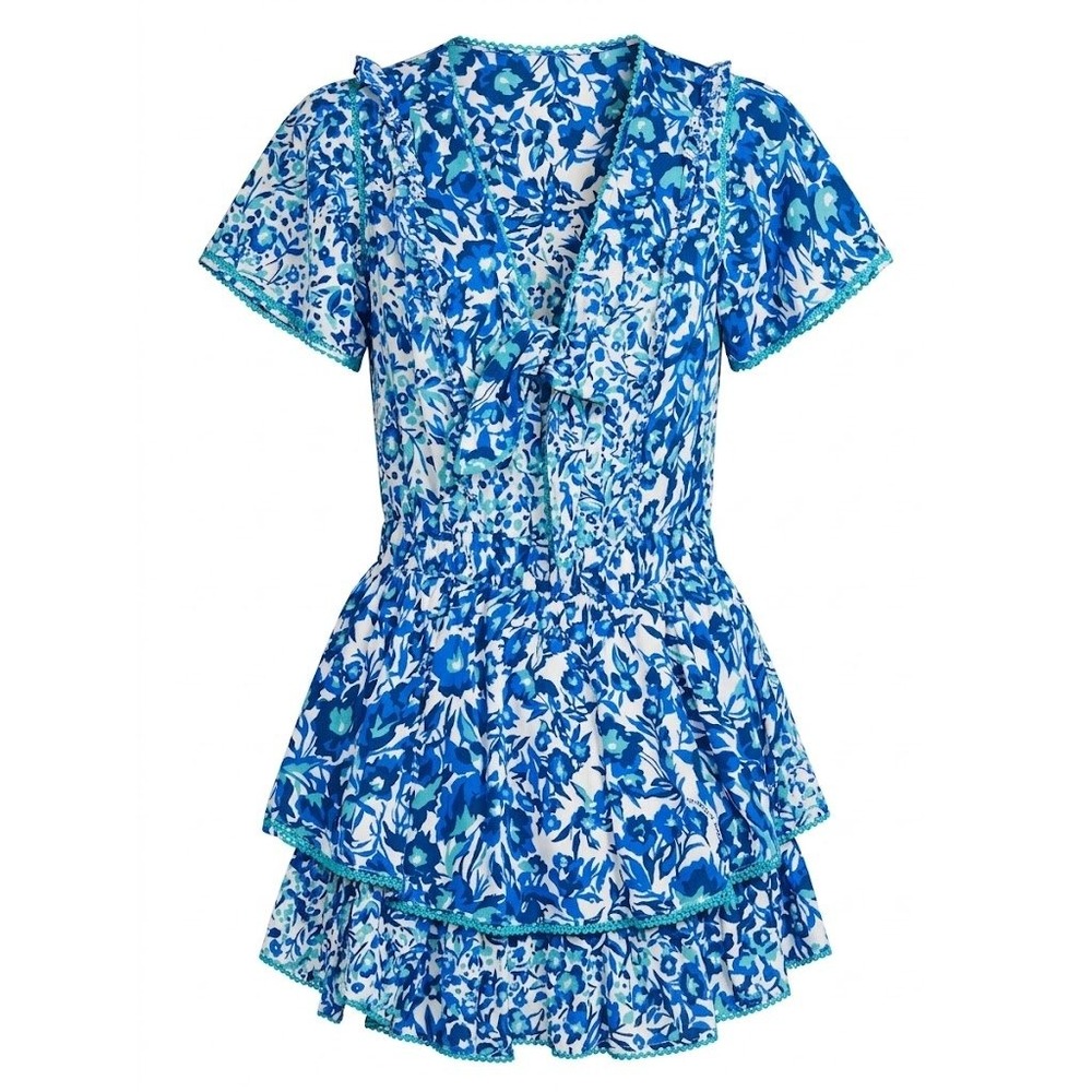 Poupette St Barth Blue Floral Ruffle Viscose Mini Dress Size XS